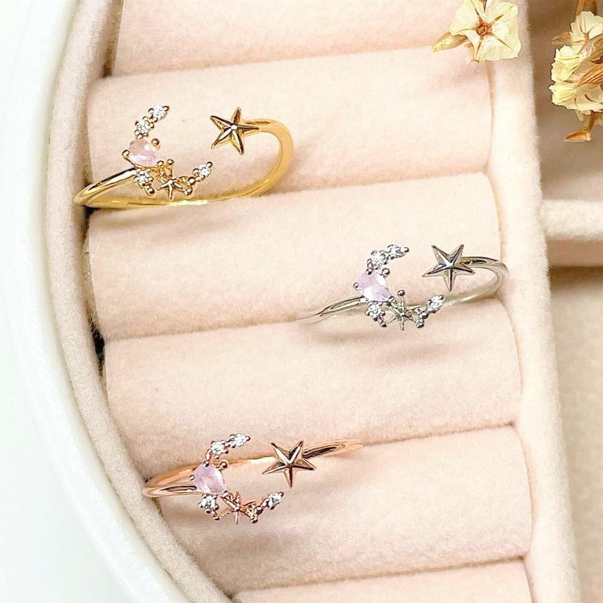 Pink Gem Moon Ring