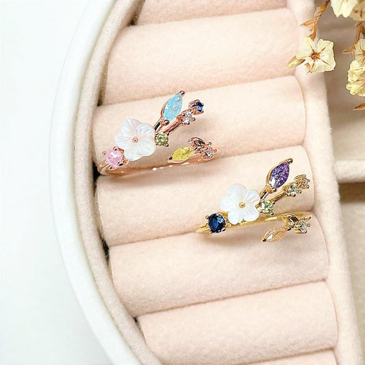 Multicolour Fern Leaf And Flower Ring