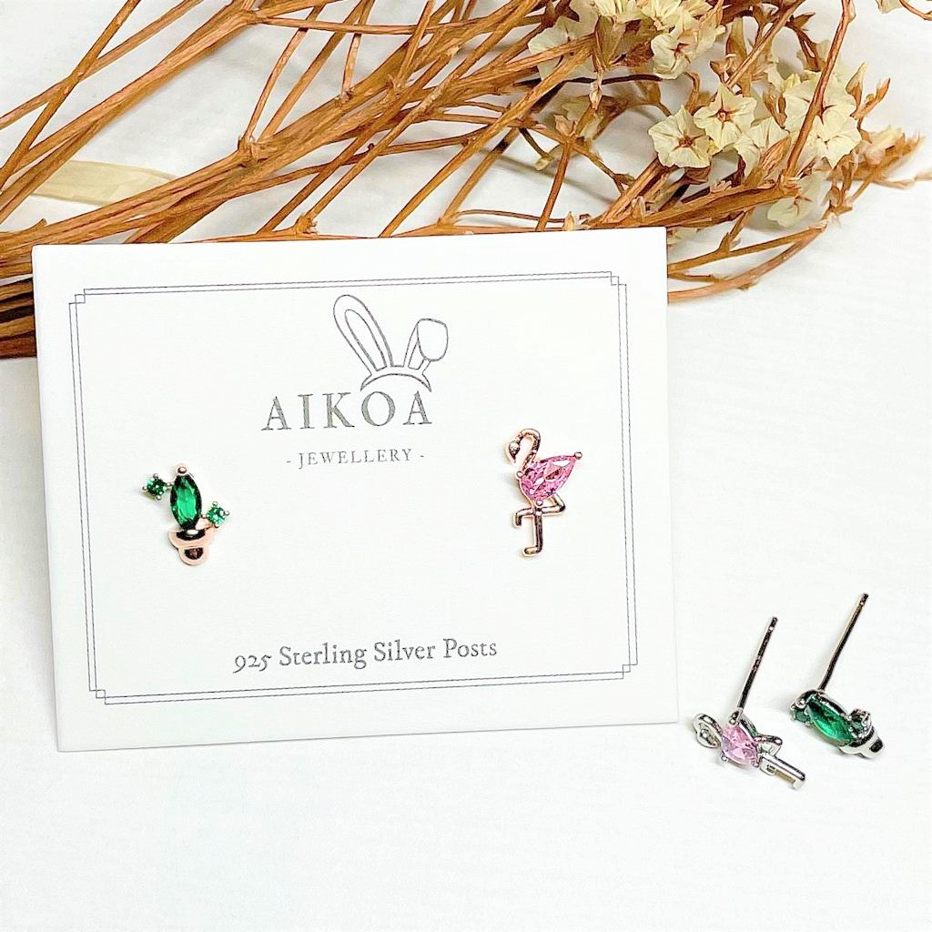 Flamingo and Cactus Studs